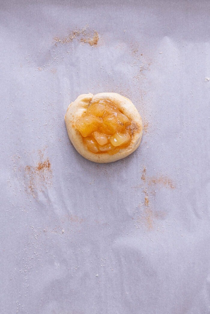 Apple pie filling in uncooked crescent dough