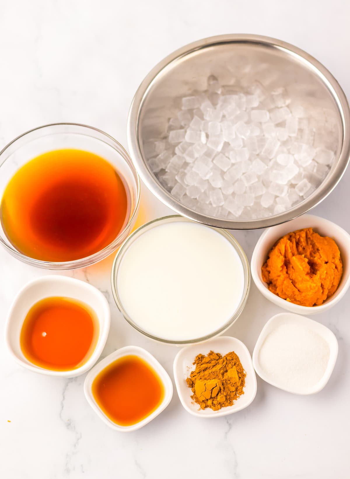 Ingredients to make Pumpkin Spice Frappuccino.