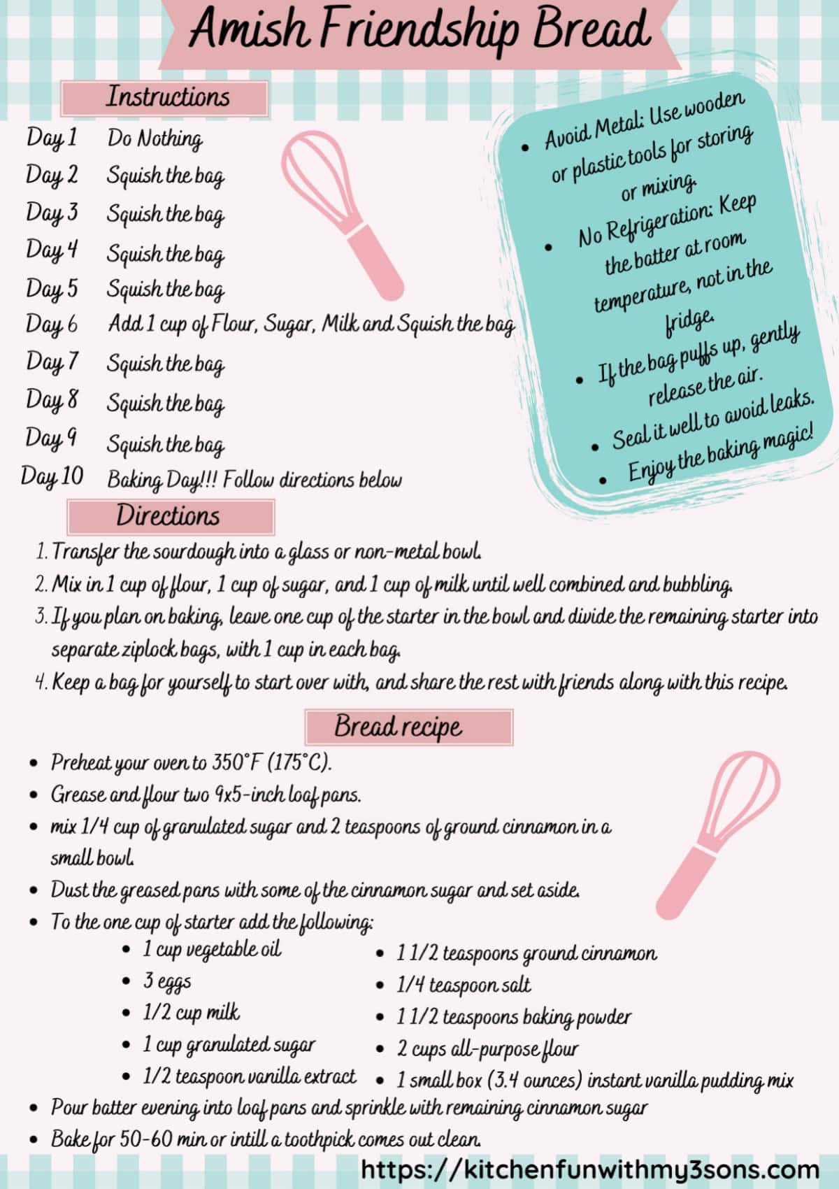 Amish Friendship Bread Printable