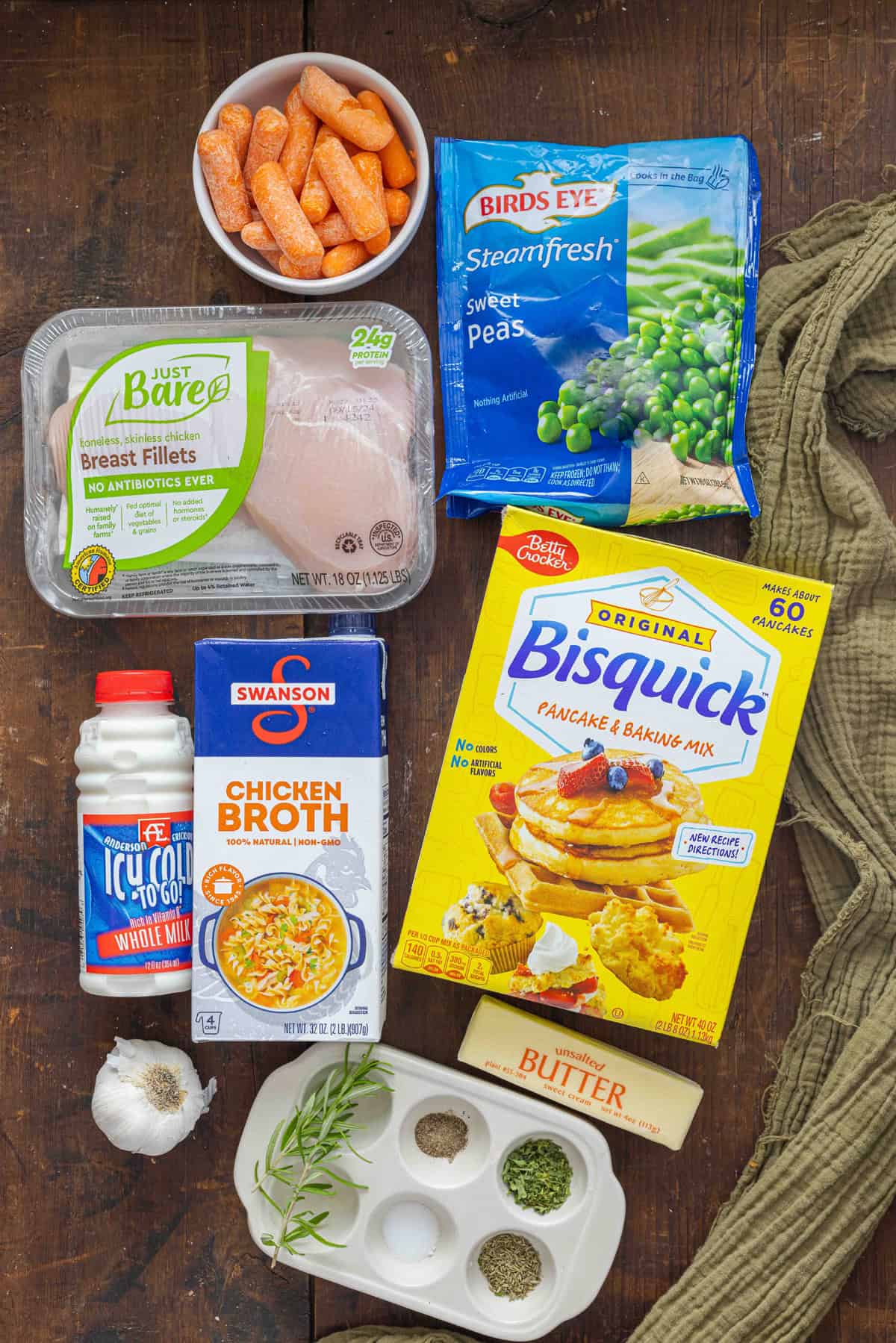 Ingredients needed to make Bisquick chicken and dumplings