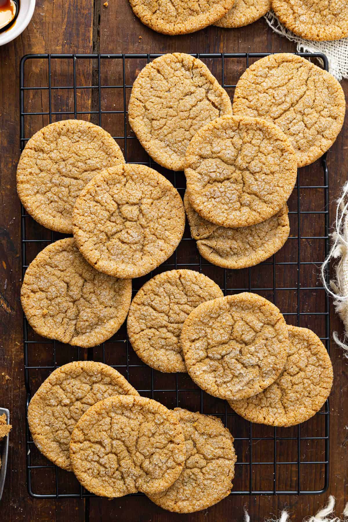 Overhead view of brown sugar cookies on the counter