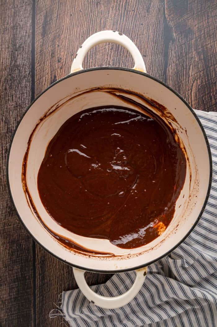 Melted chocolate in a pot