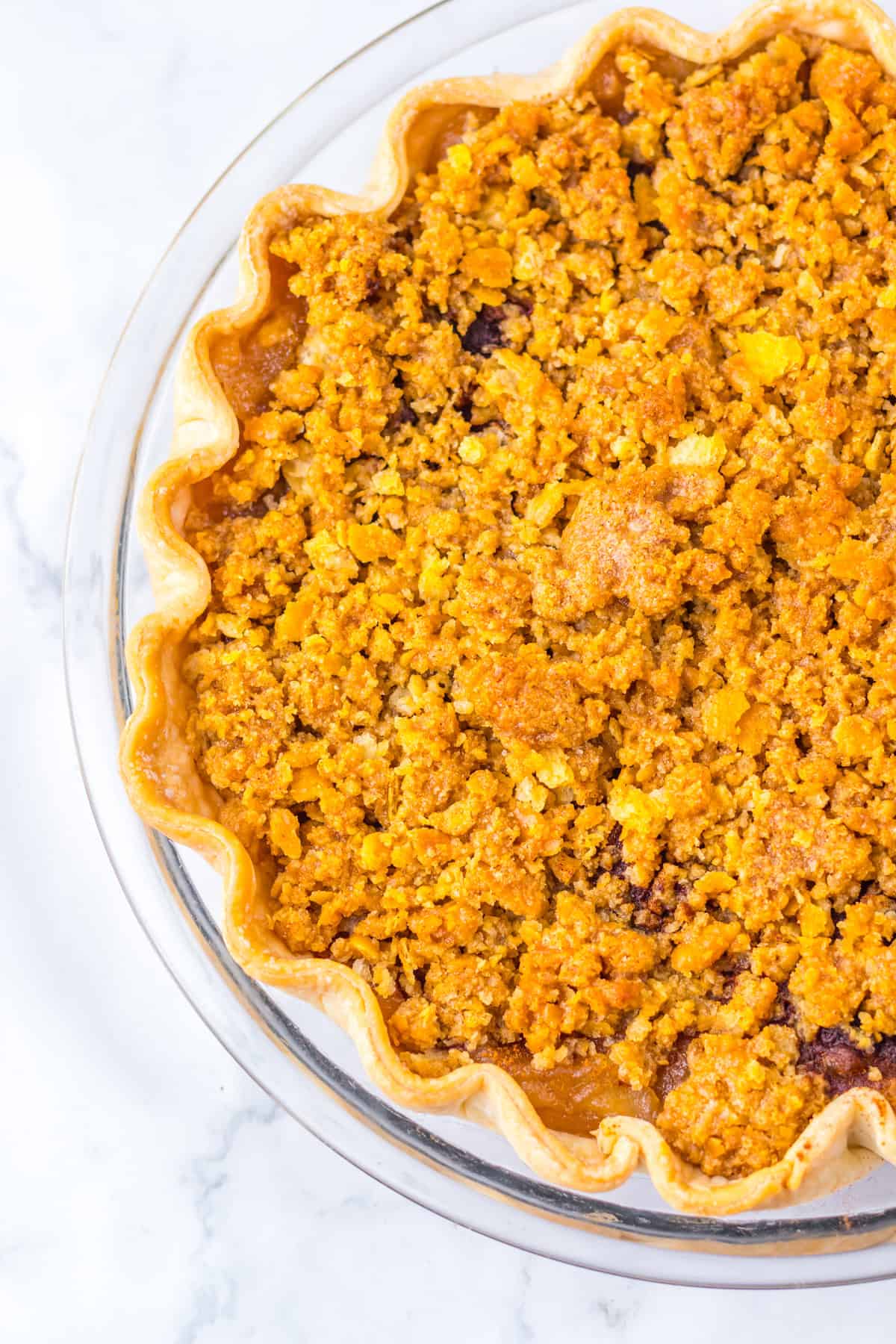 This Mock Apple Pie looks and tastes like the real thing! close up image of baked mock apple pie
