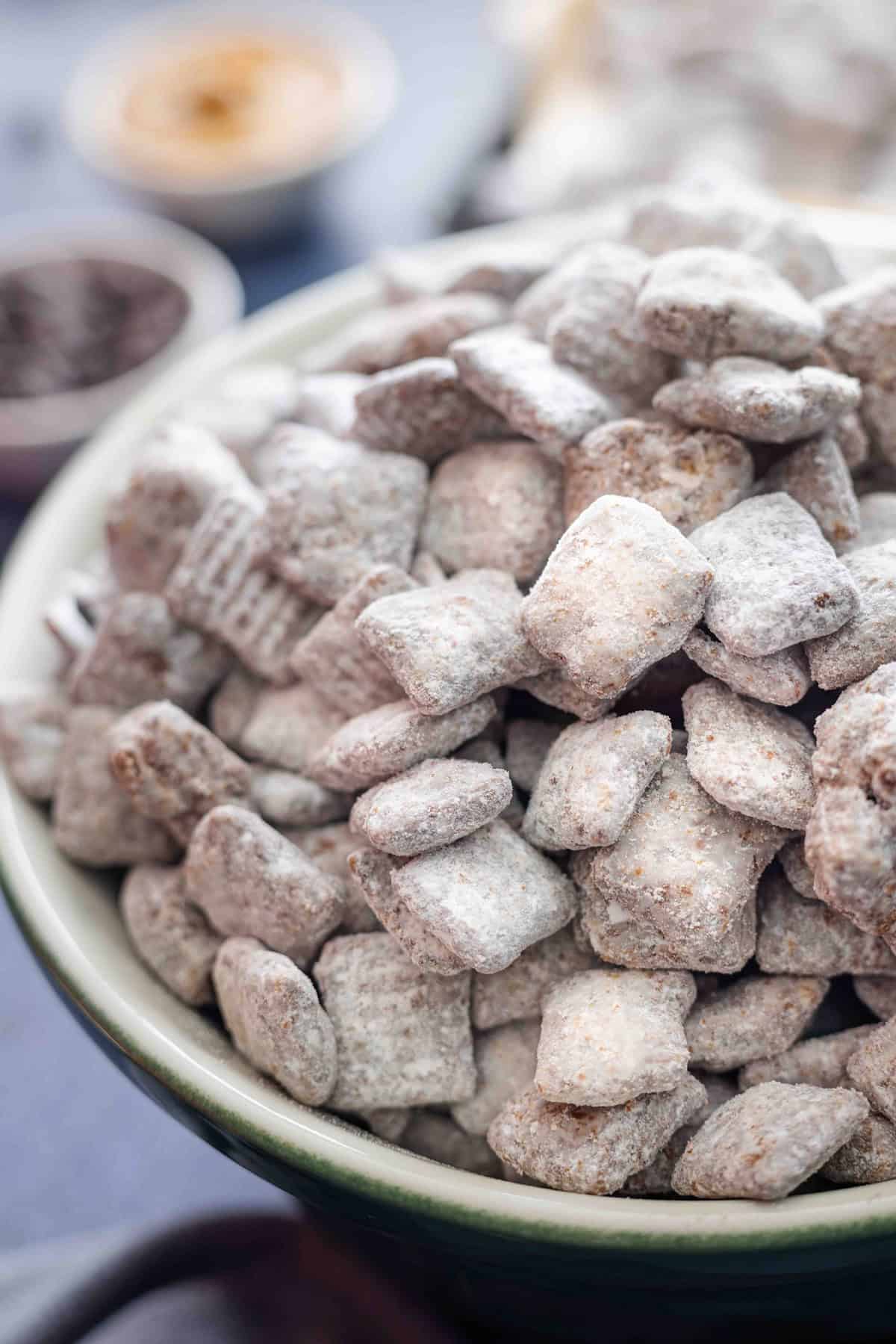 A bowl of puppy chow muddy buddies