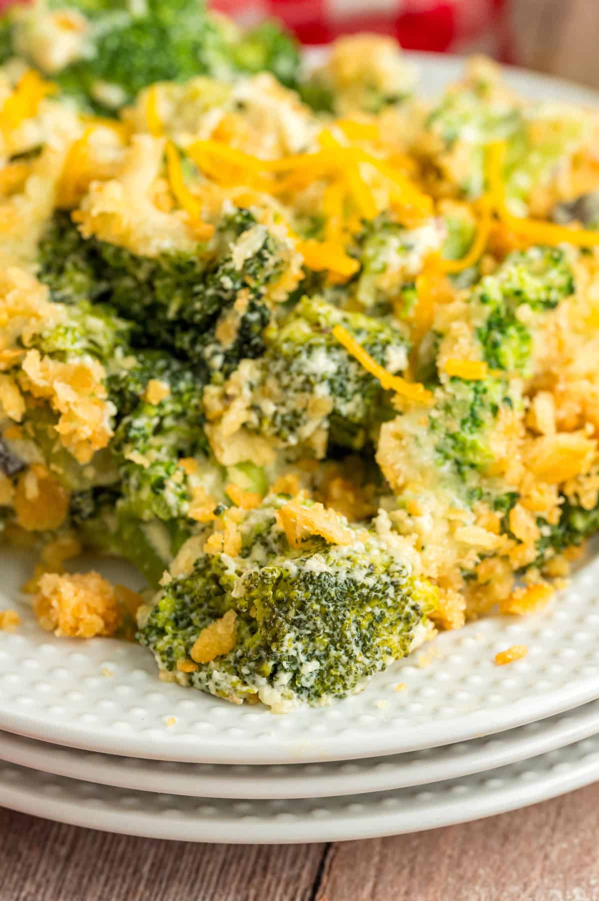A plate of broccoli cheese casserole