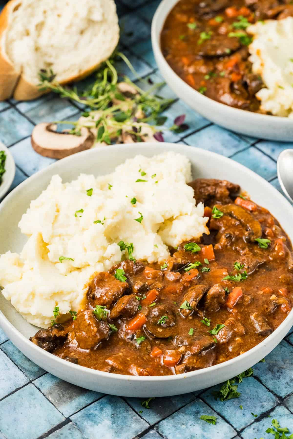 Beef and Mushroom Stew in a bowl