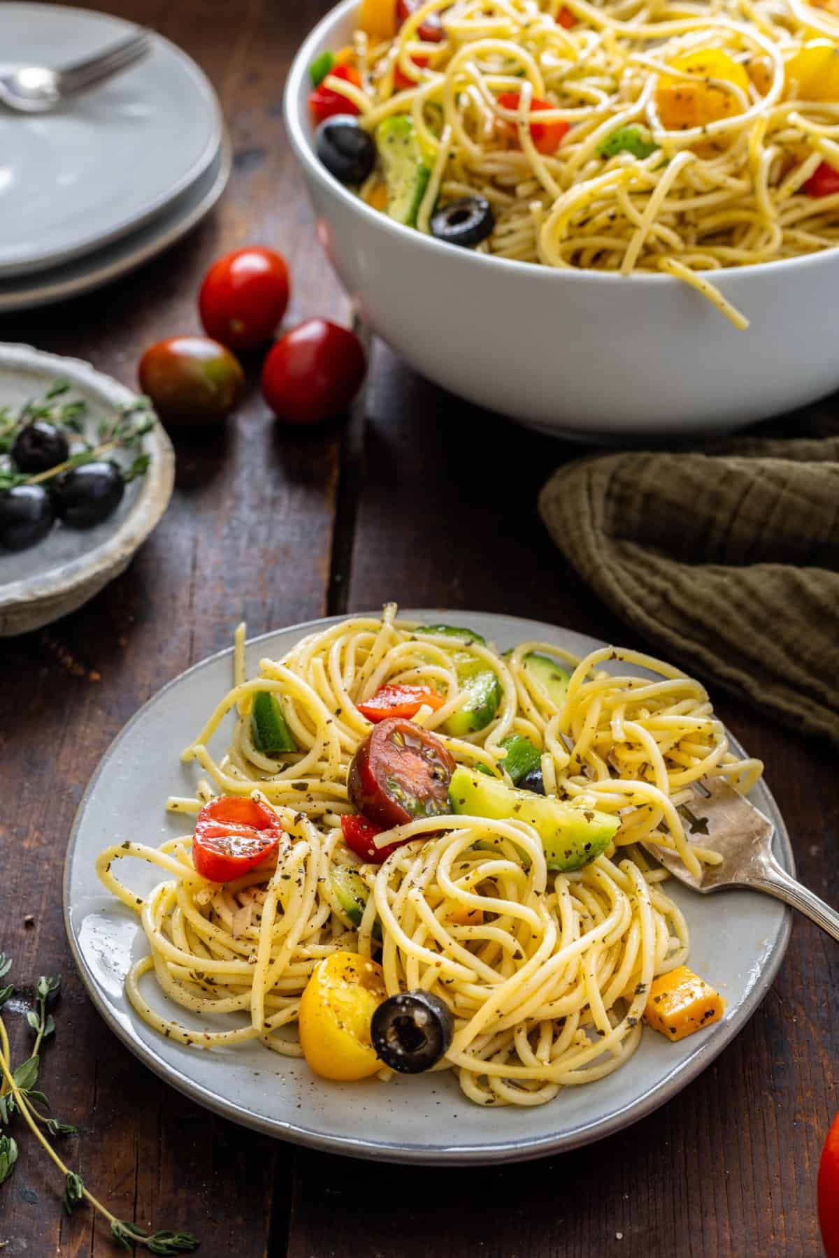 Spaghetti Salad on a plate