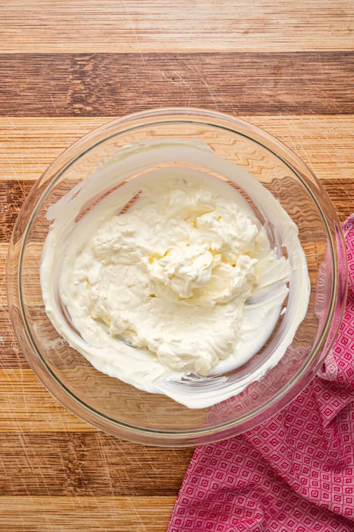 Sour cream and cream cheese in a bowl