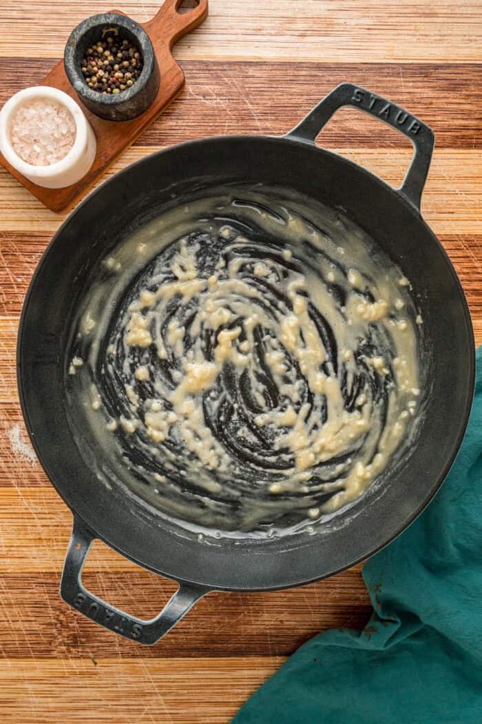 A flour roux in a skillet