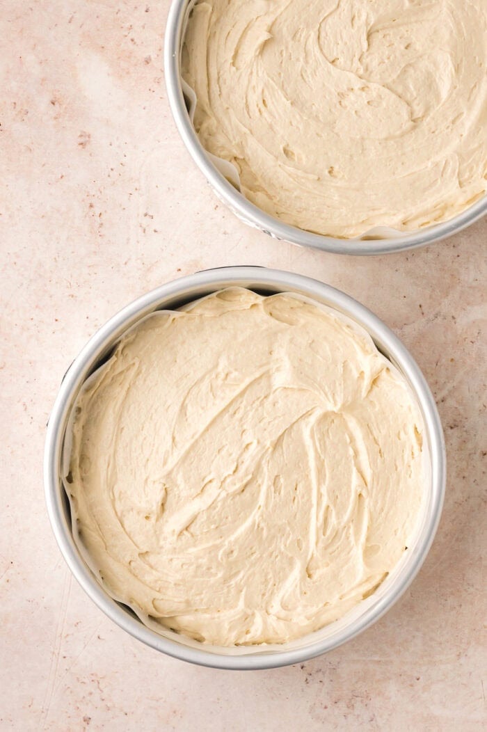 Cake batter in a round pan