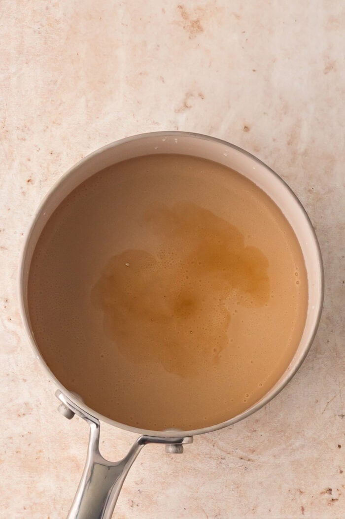 Vanilla simple syrup in a pan