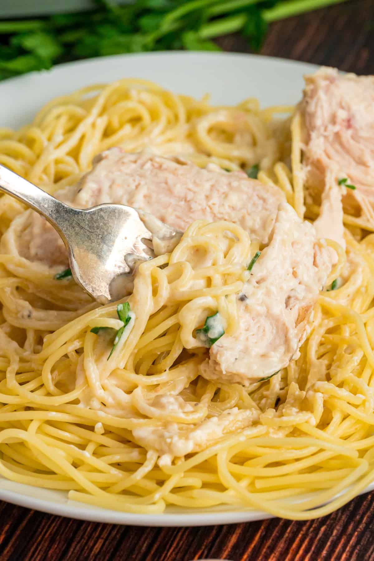 Angel Chicken with a fork