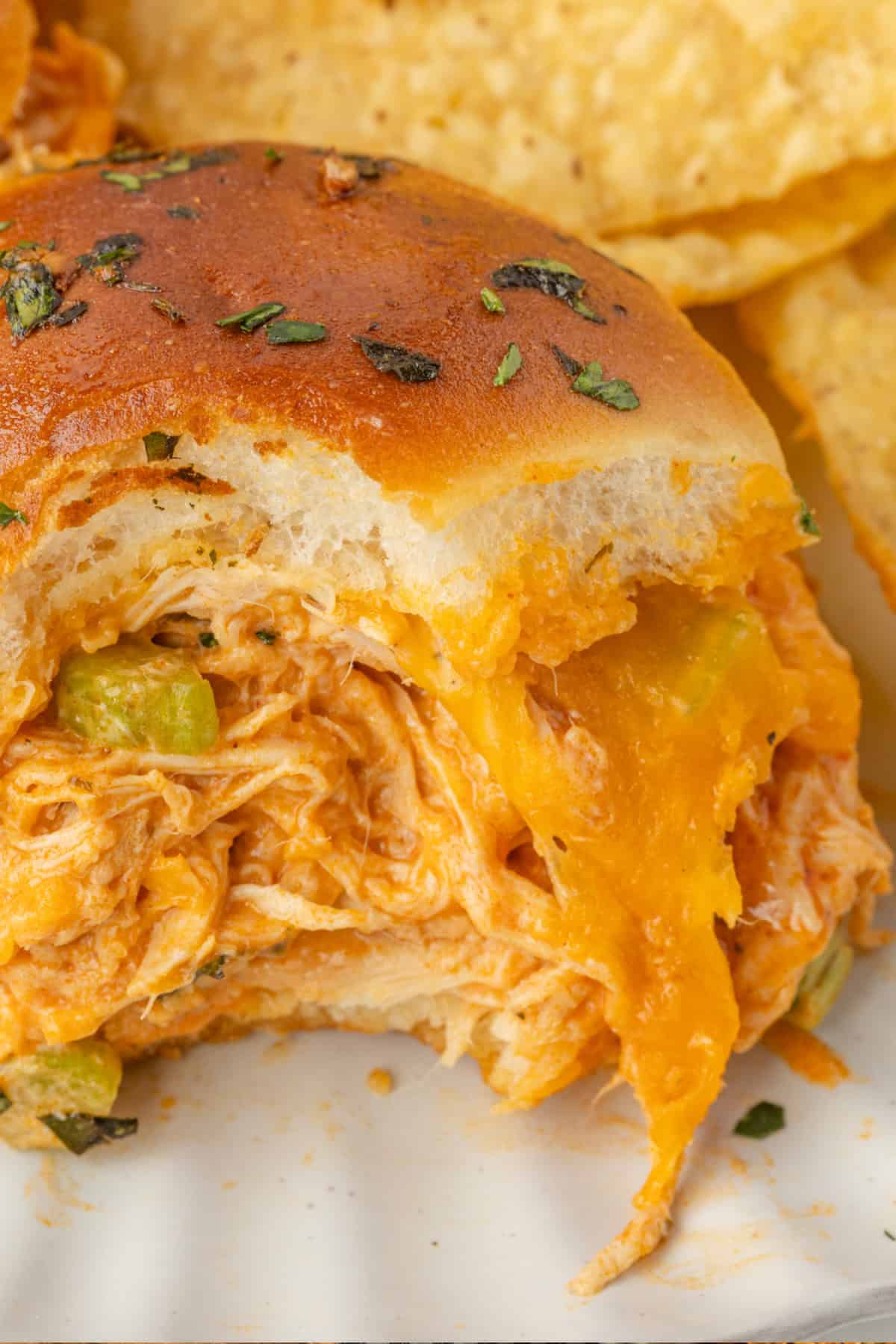 close up of a Buffalo Chicken Slider 