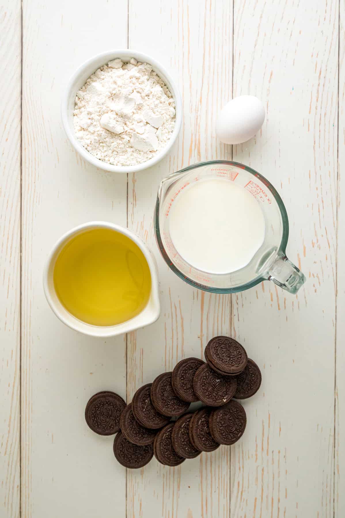 With Oreos coated in pancake batter and fried to golden perfection, this Deep Fried Oreos recipe turns fair food into an anytime treat. Overhead view of ingredients needed to make deep fried Oreos