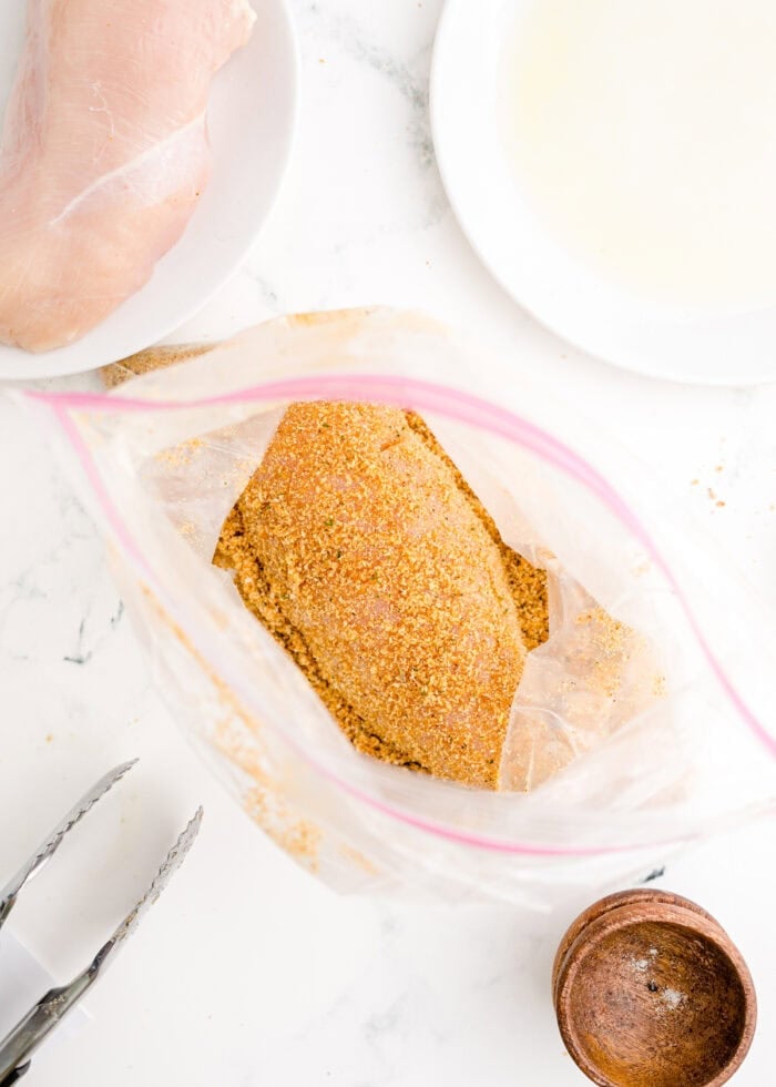 Chicken breast in a ziploc with shake and bake