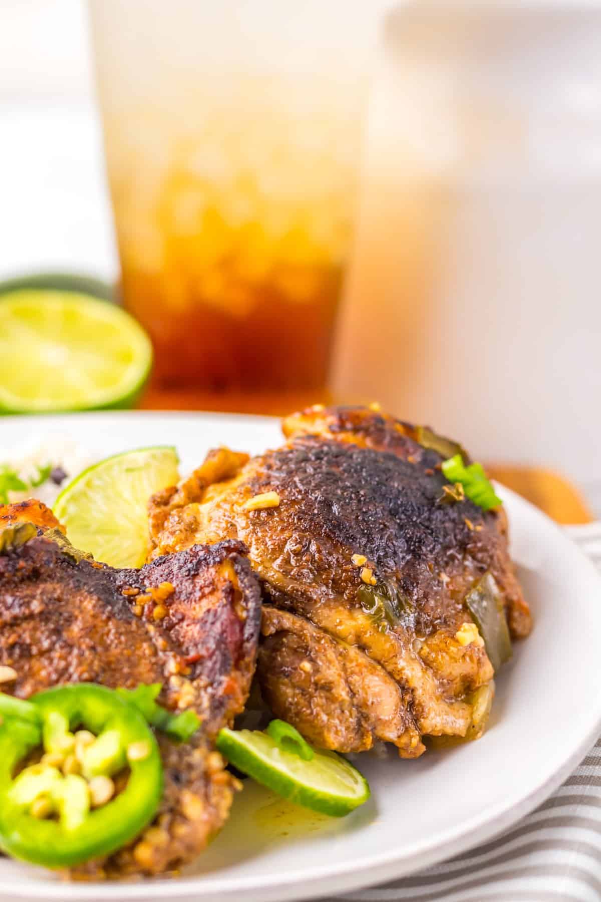A plate of slow cooker jerk chicken