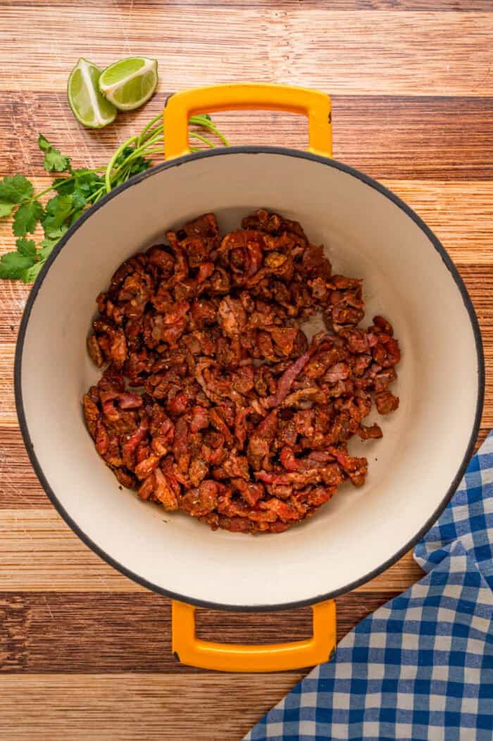 Diced beef in a pot