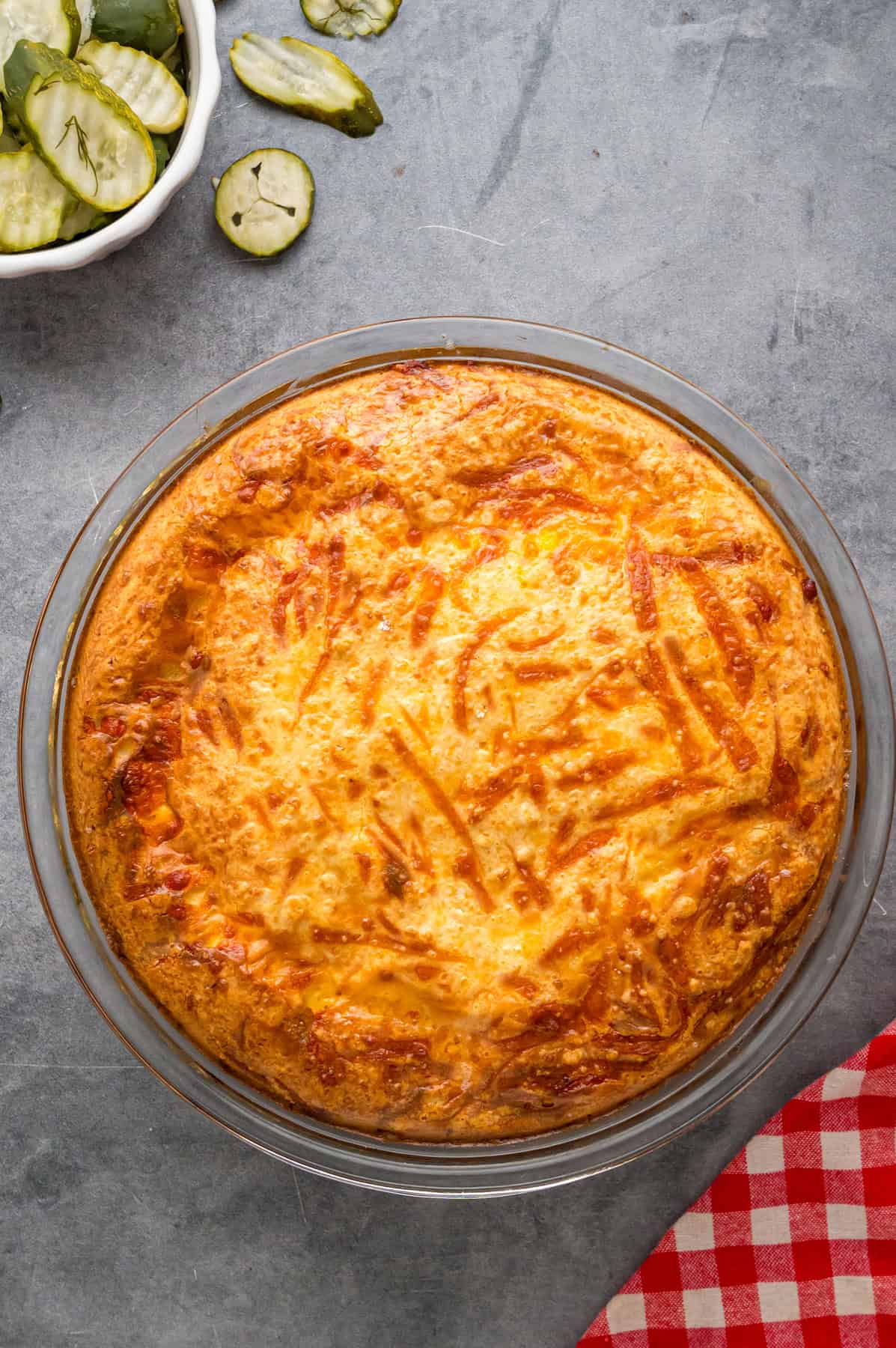Overhead view of cheeseburger pie