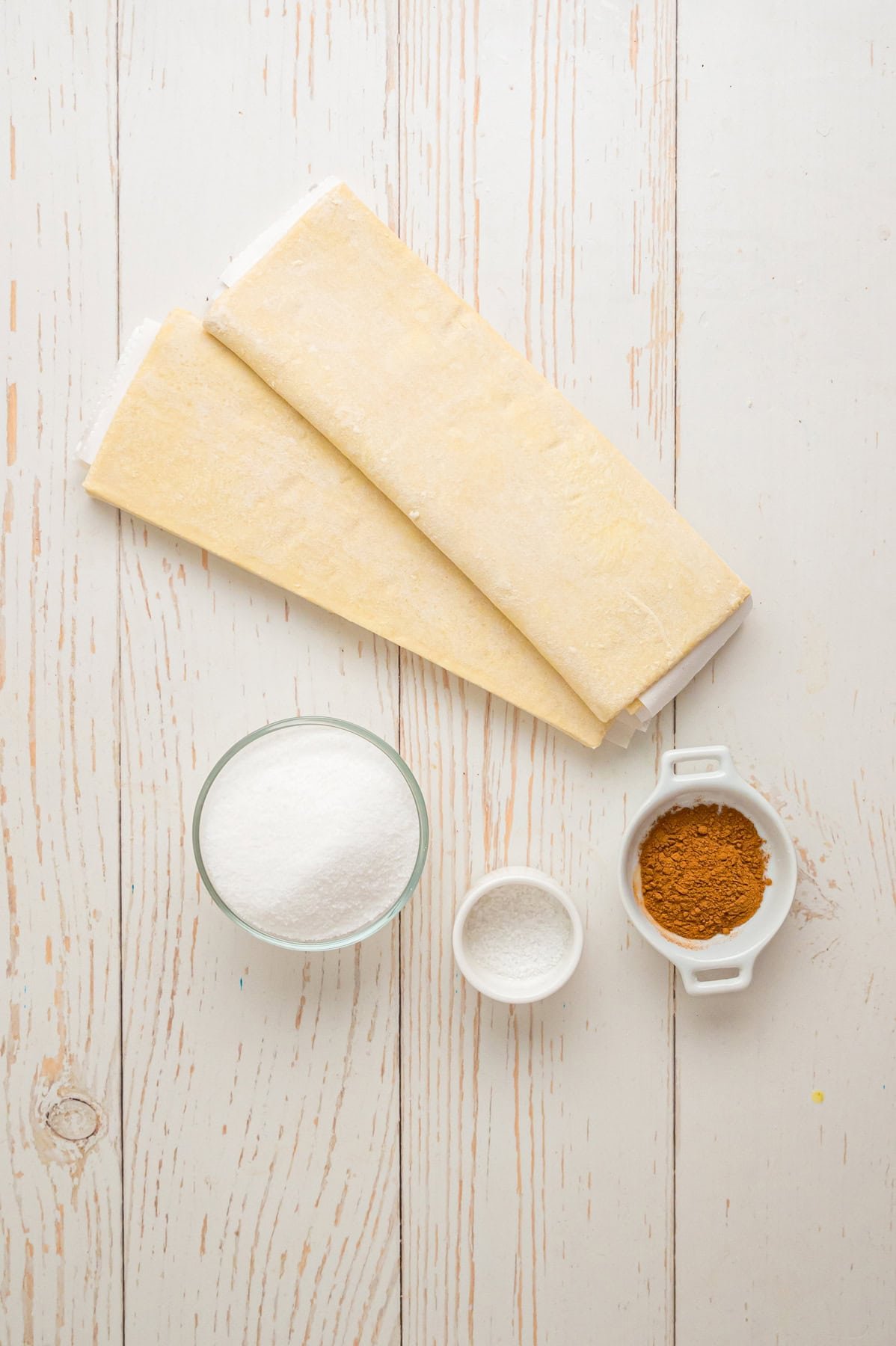 Overhead view of ingredients needed to make palmiers
