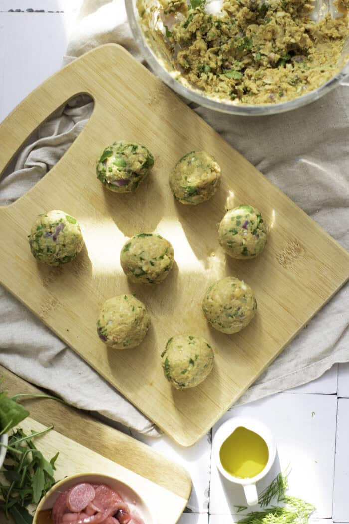Falafel on a cutting board