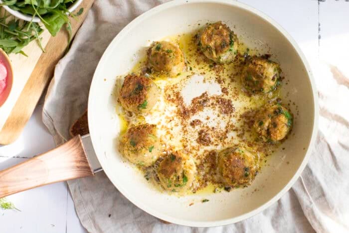 Falafel cooking in a skillet
