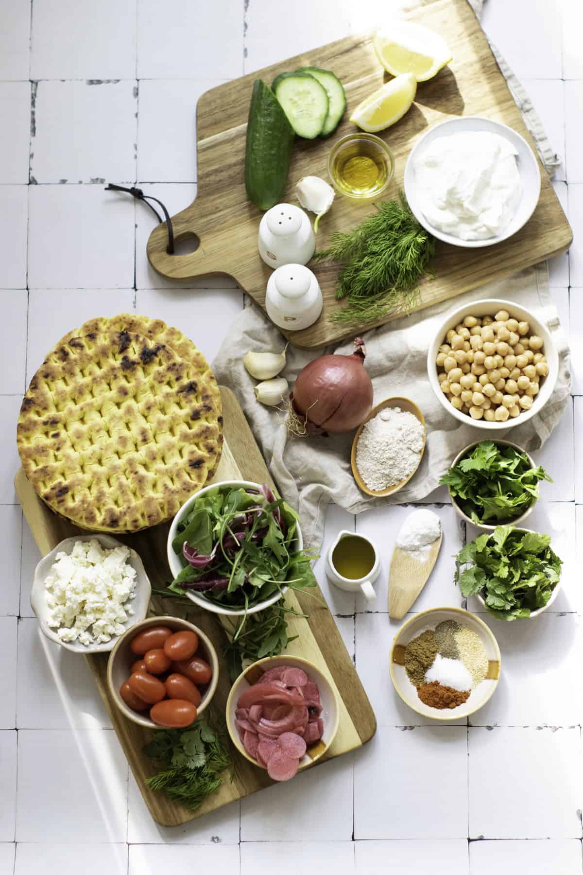 Overhead view of falafel recipe ingredients