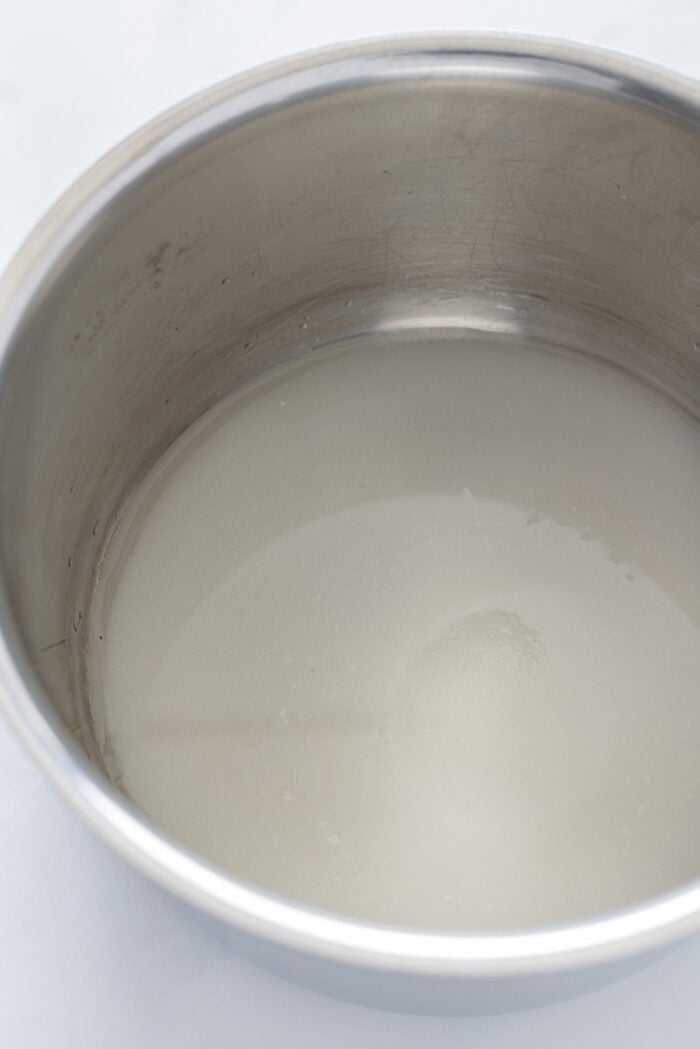 Sugar syrup in a saucepan