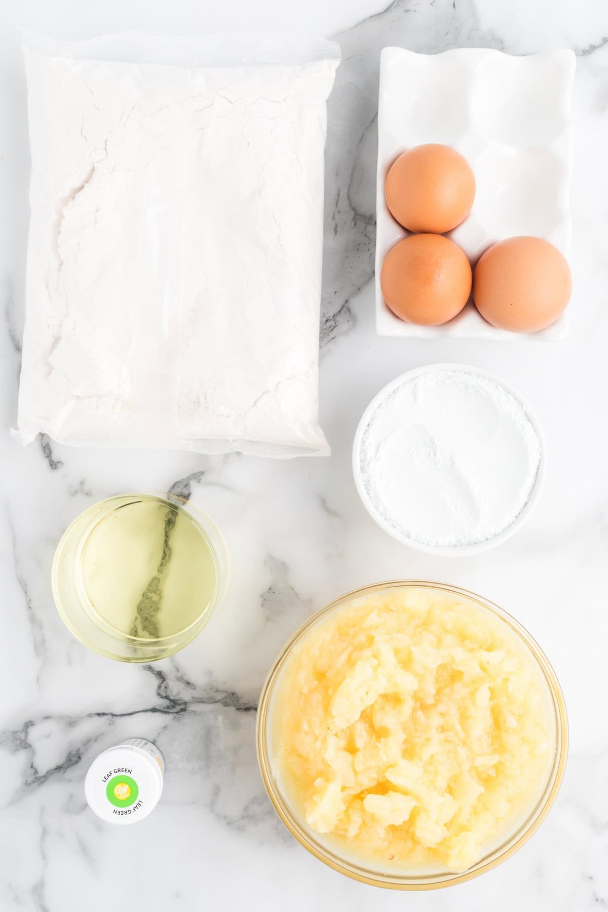 Overhead view of ingredients needed to make pistachio cake