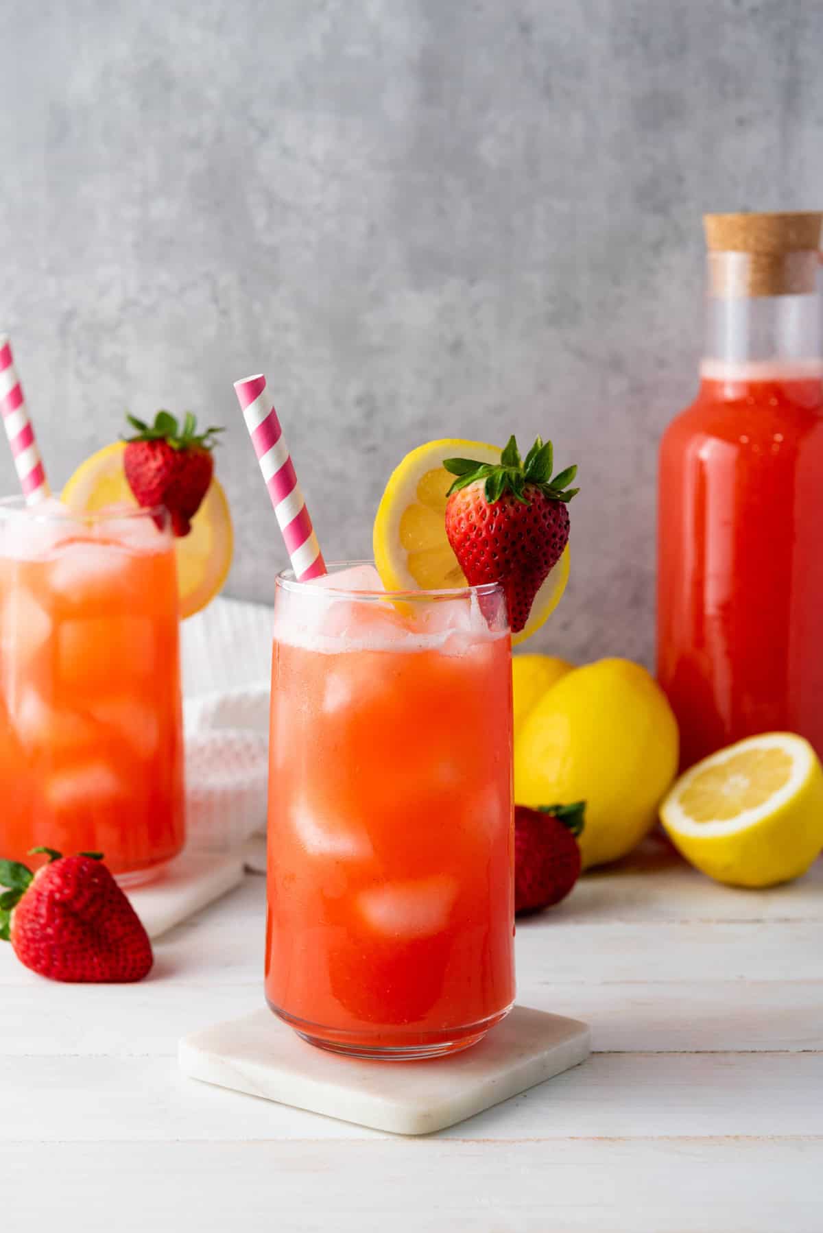 Two glasses of strawberry lemonade