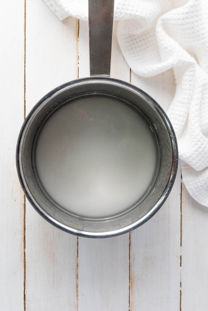 Simple syrup in a saucepan