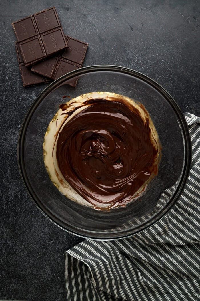 Melted chocolate and butter in a bowl