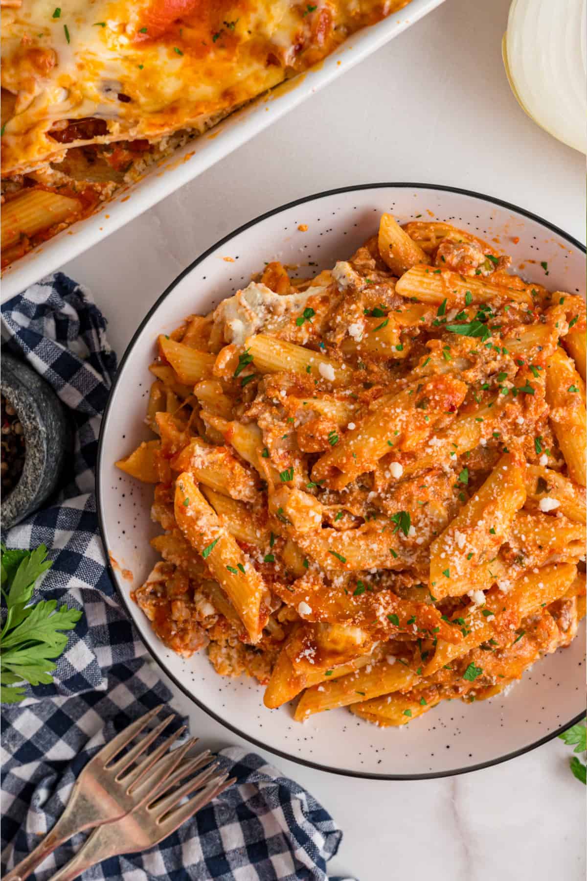 Baked Mostaccioli on a plate