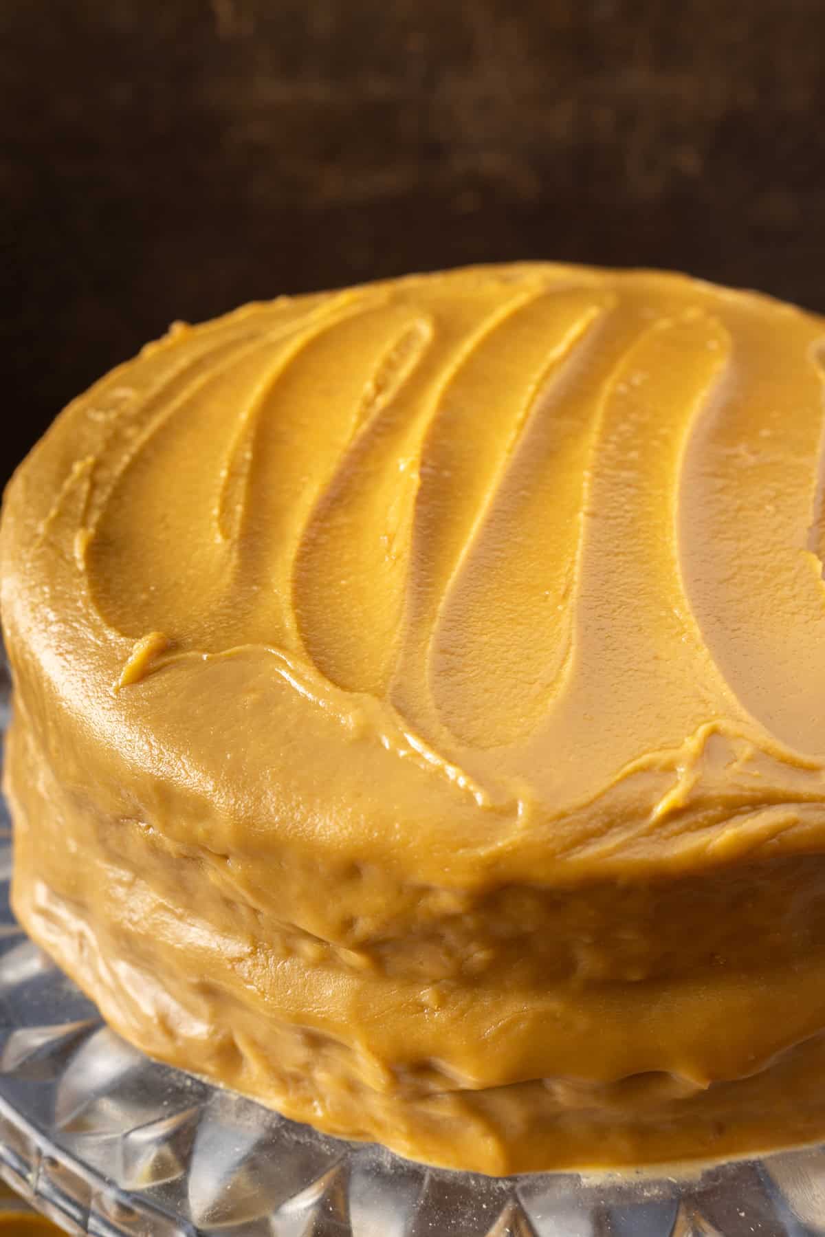 Overhead view of a caramel cake