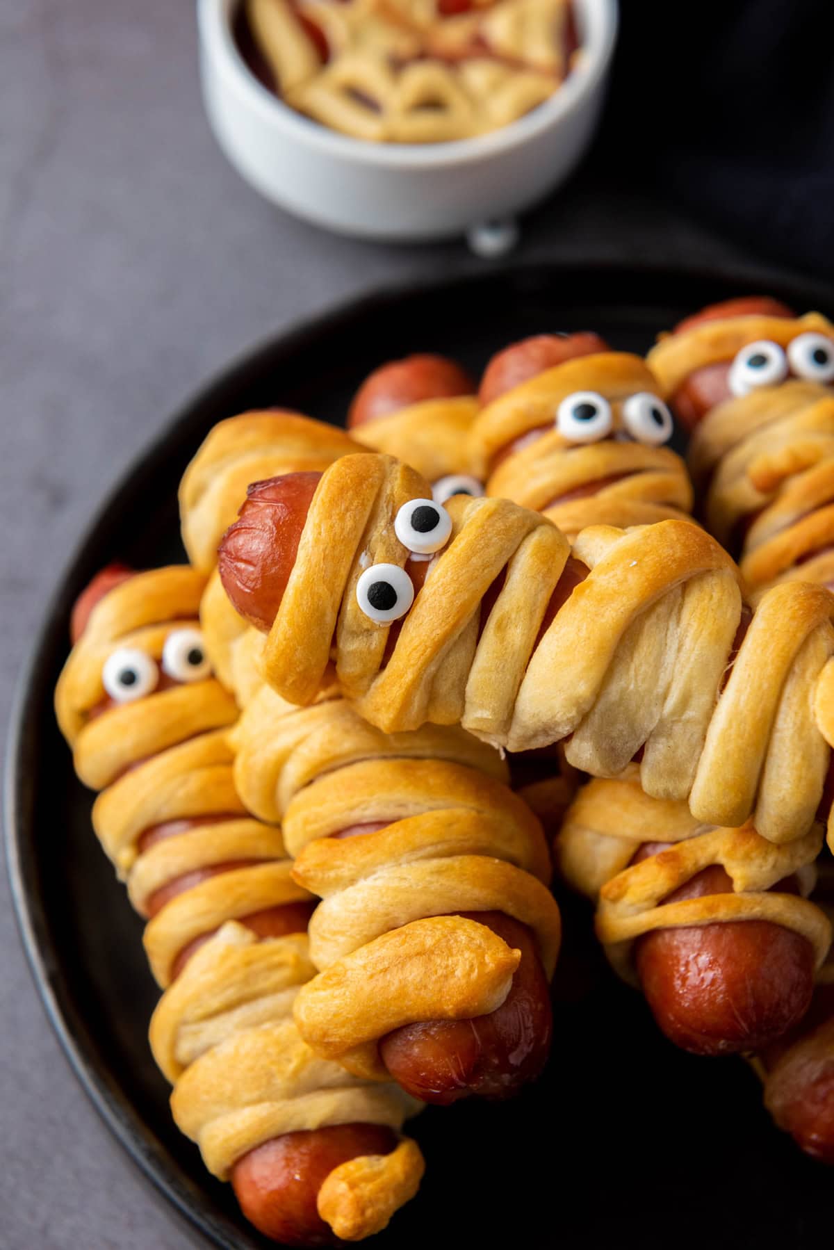 A plate of mummy hot dogs