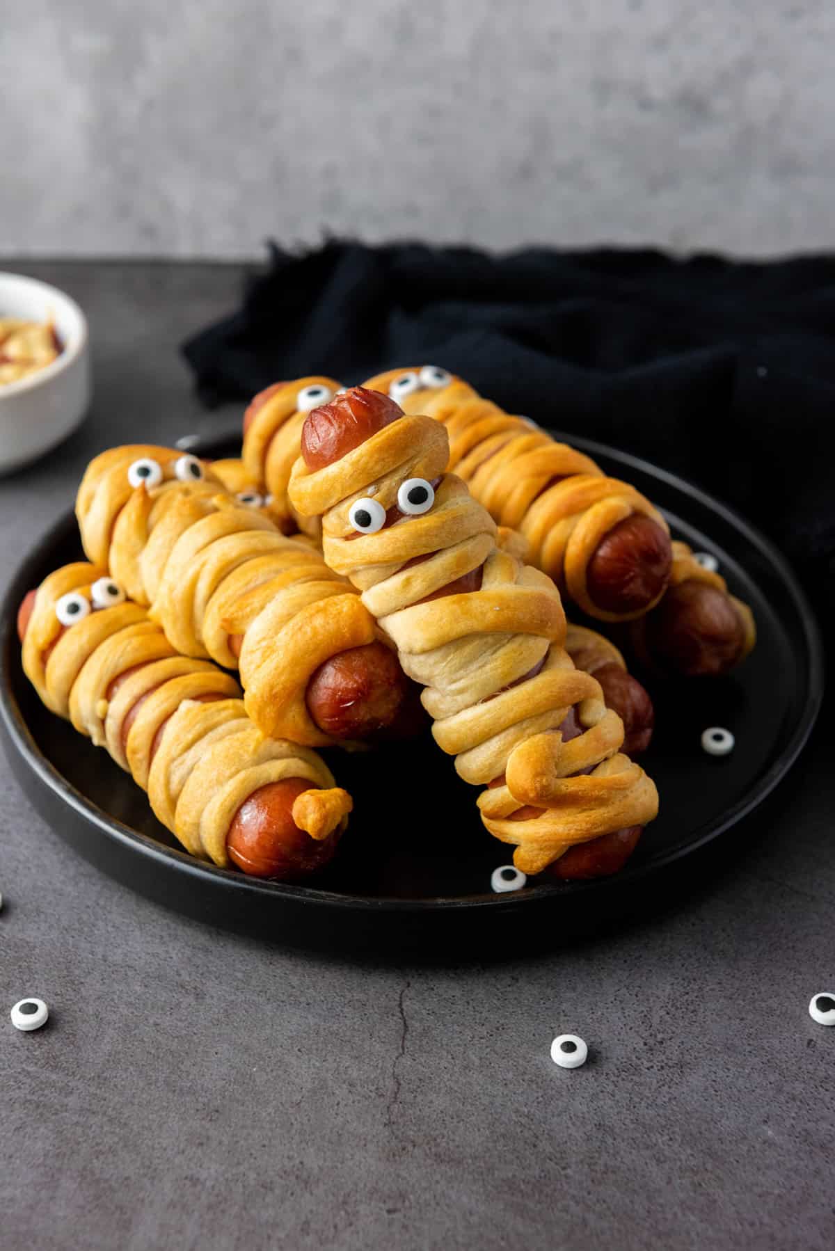 A plate of mummy hot dogs