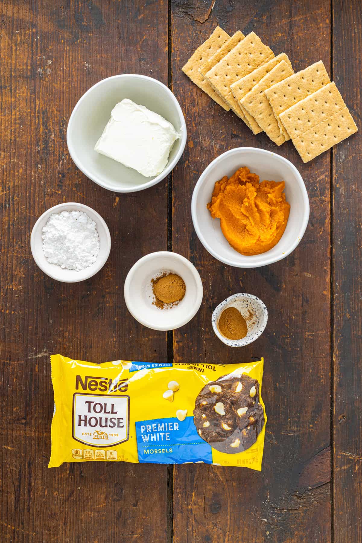Overhead view of ingredients needed to make pumpkin truffles