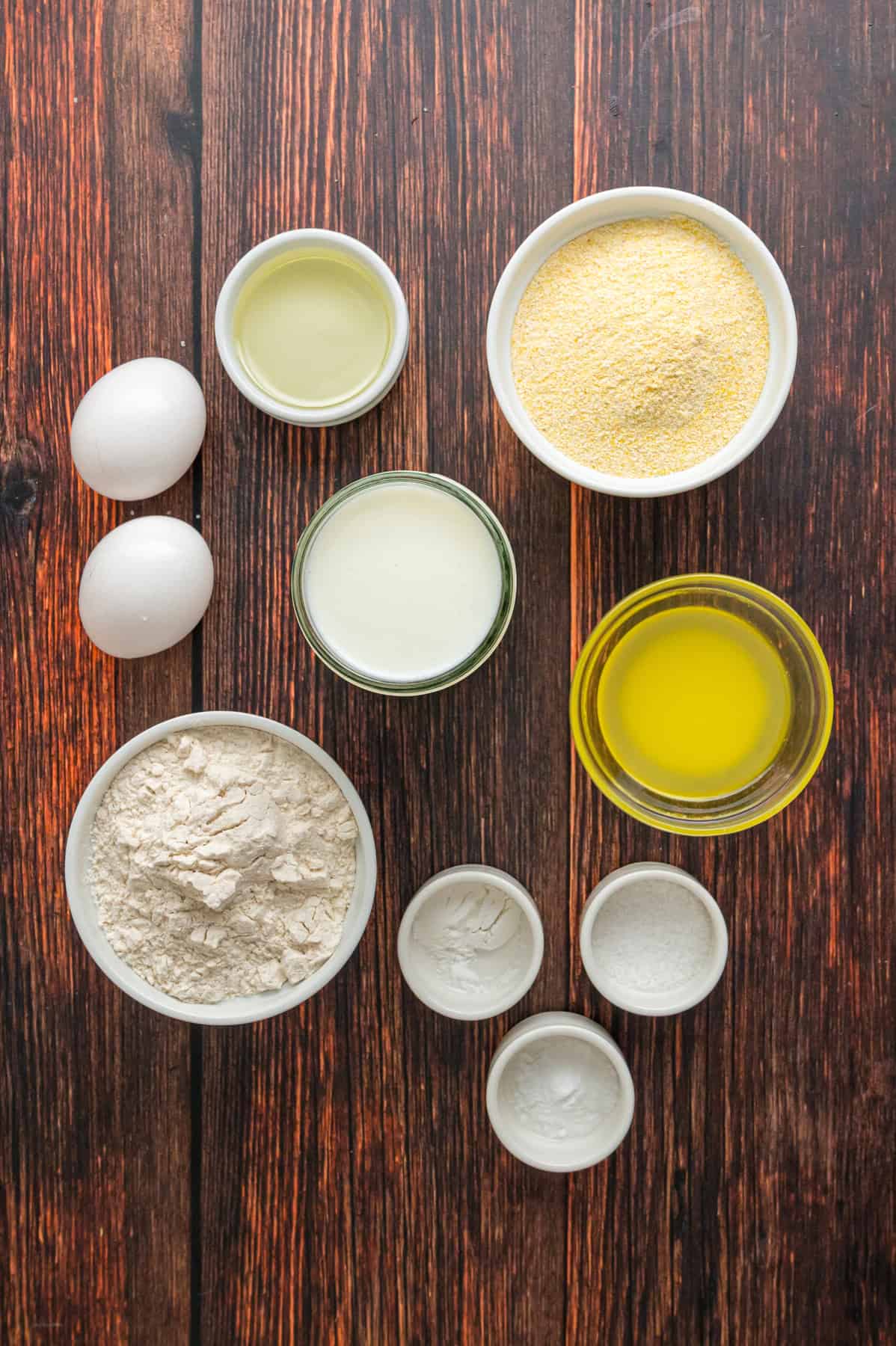 Overhead view of ingredients needed to make hoe cakes