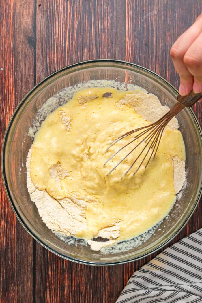Combining wet and dry hoe cake ingredients