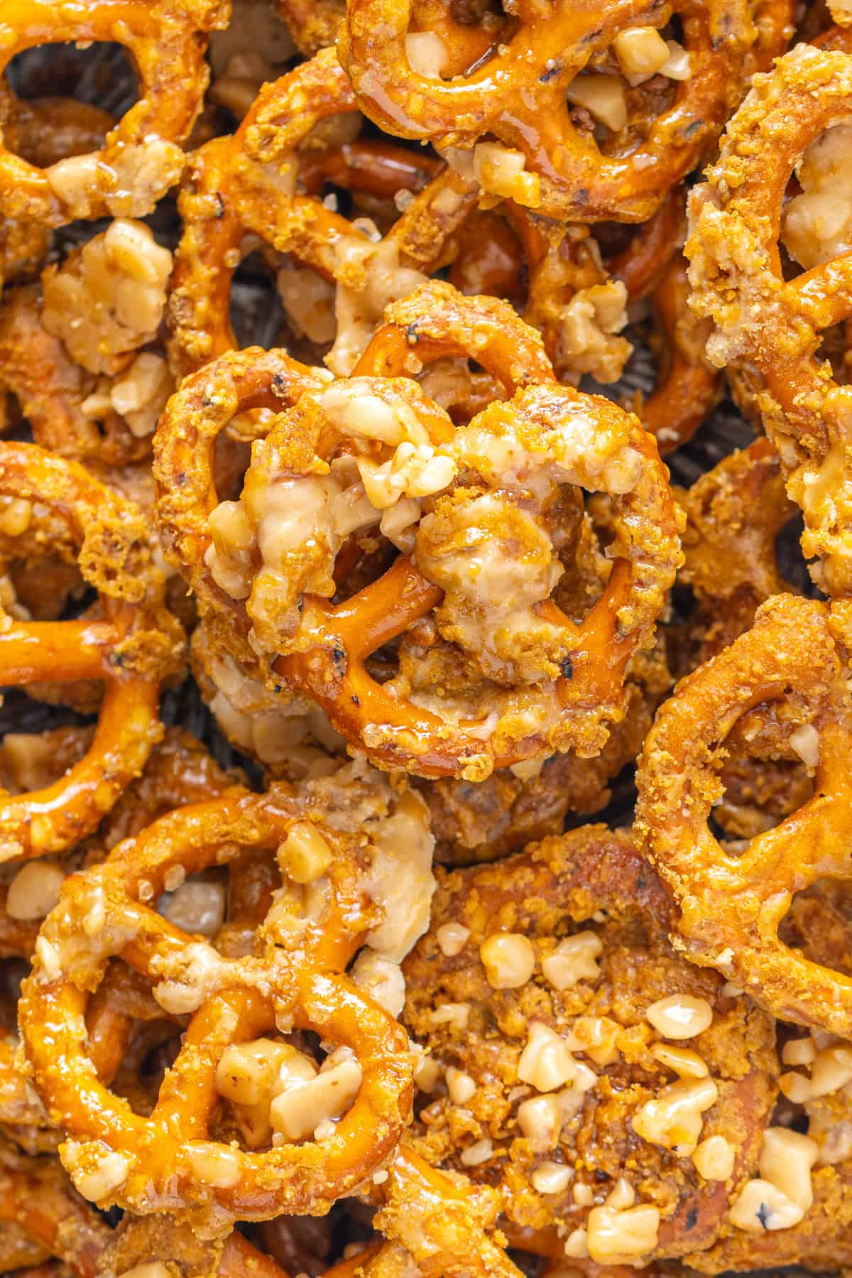 Close up of butter toffee pretzels
