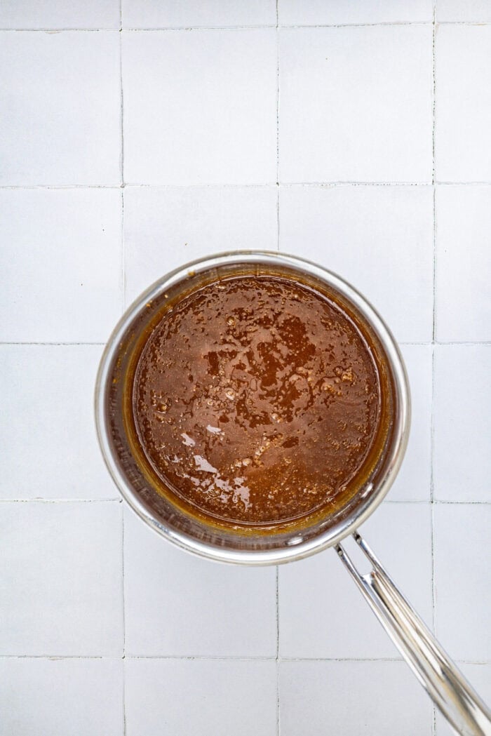 Butter toffee in a saucepan