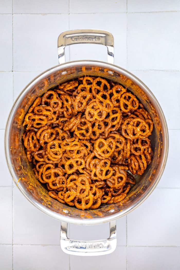 A bowl of pretzels and butter toffee