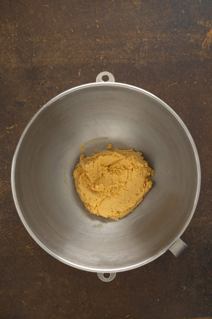 Peanut butter filling in a mixing bowl