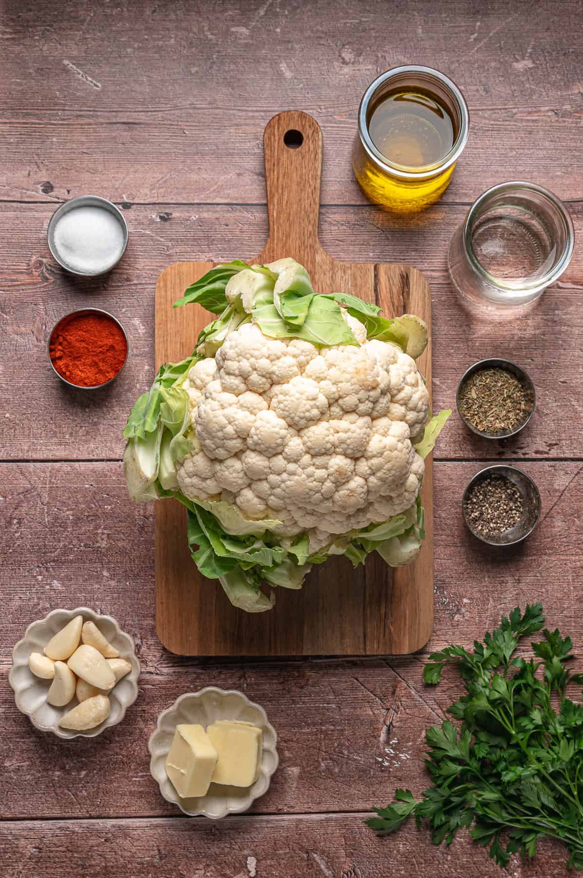 Ingredients needed to make whole roasted cauliflower