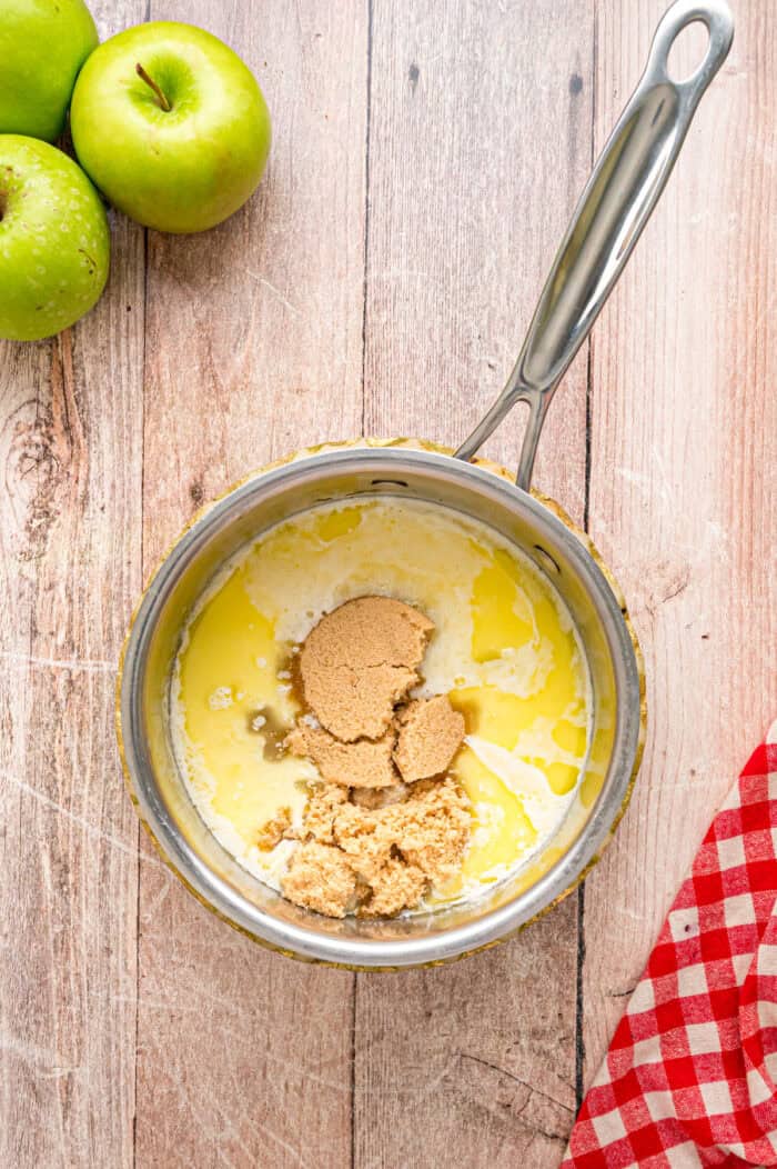 Stirring brown sugar into melted butter