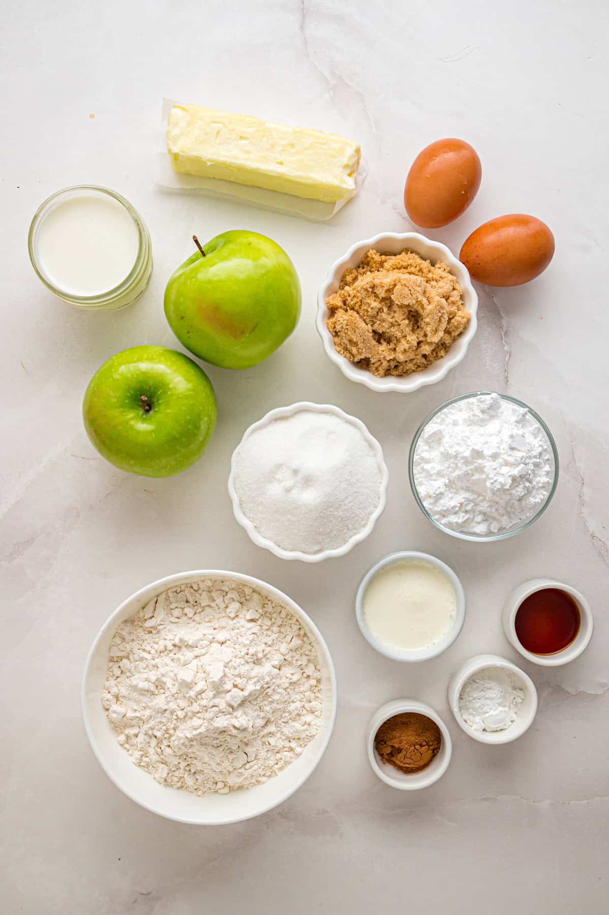 Overhead view of ingredients needed to make apple cinnamon bread