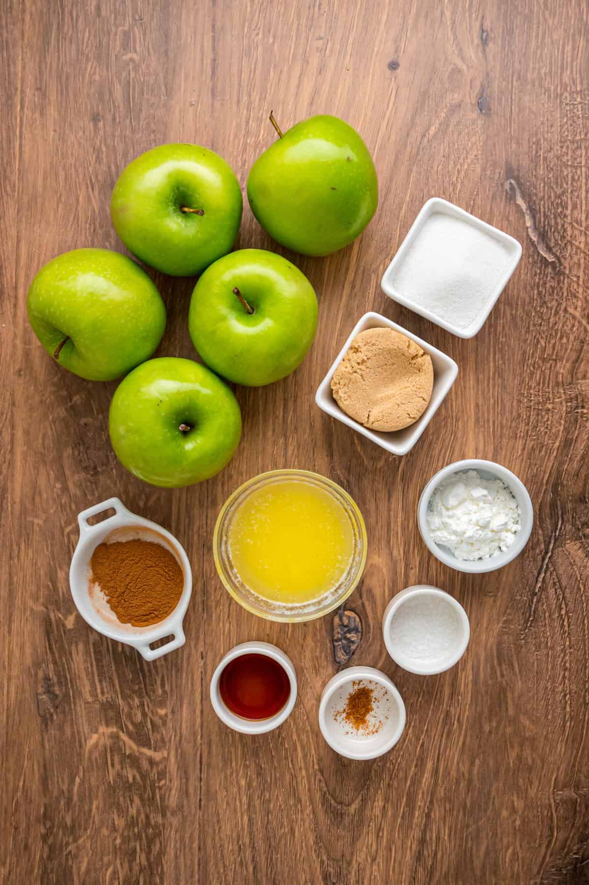 Overhead view of ingredients needed to make baked apples