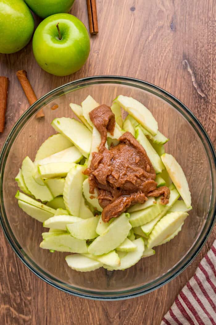 Apple slices and spices in a bowl