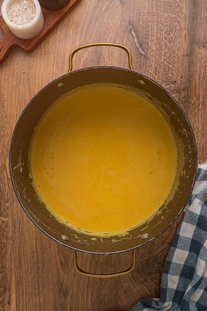 Pureed butternut squash in a pot
