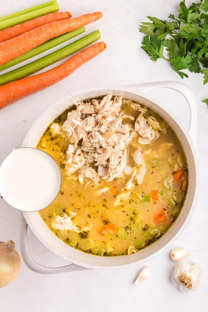 Creamy Chicken Noodle Soup combines tender chicken, hearty noodles, and a flavorful broth in a single pot for a comforting & easy meal. Adding heavy cream to chicken noodle soup