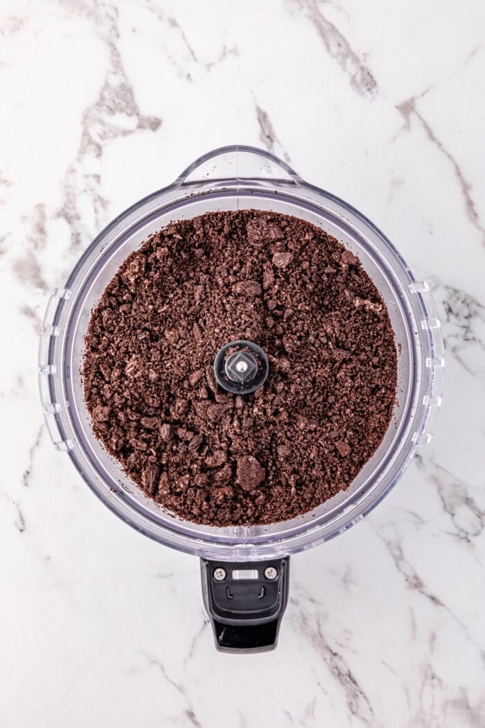 Oreo crumbs in a food processor